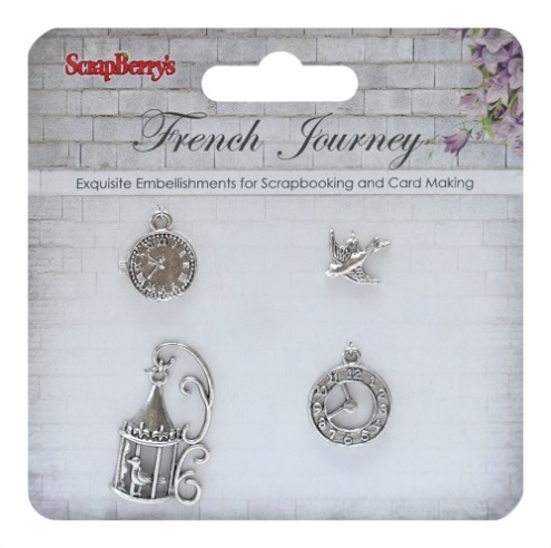Metal charms set French Journey, 4 pcs