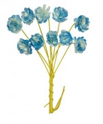 Handmade mulberry Chrysanthemum, dia ~1cm, stem 7cm, 10 pcs, 2 TONES BLUE