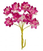 Handmade mulberry Chrysanthemum, dia ~2cm, stem 7cm, 8 pcs, 2 TONES HOT PINK