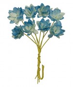 Handmade mulberry Chrysanthemum, dia ~2cm, stem 7cm, 8 pcs, 2 TONES BLUE