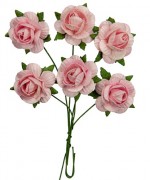 Handmade mulberry Jubilee roses, dia ~2,5cm, stem 6cm, 6 pcs, LIGHT PINK