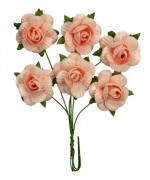 Handmade mulberry Jubilee roses, dia ~2,5cm, stem 6cm, 6 pcs, SALMON