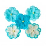 Pansies, Handmade Mulberry Double Paper Flowers 5 pieces, turquoise