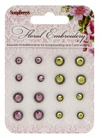Rhinestone brads Floral Embroidery, 16 pcs