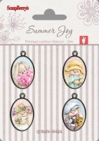 Set of metal elements with epoxy stickers Summer Joy 1, 4 pcs